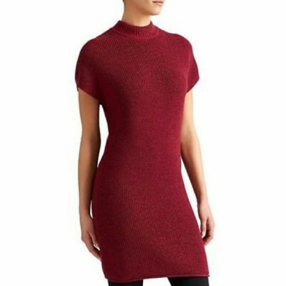 Athleta Maroon Ribbed Knit Mini Dress